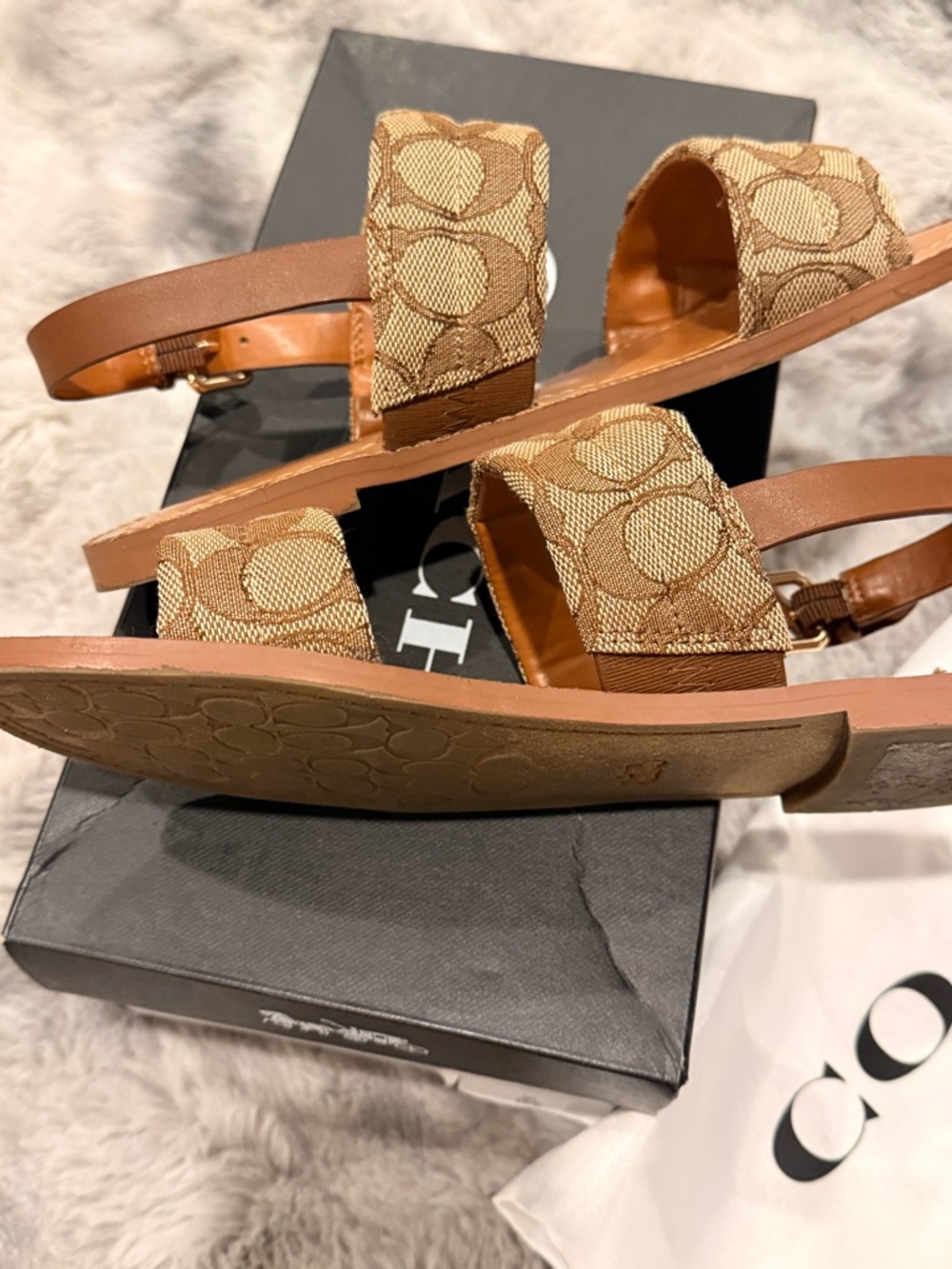 Coach Brown Signature Canvas Double-Strap Slingback Sandals - Picture 5 of 6